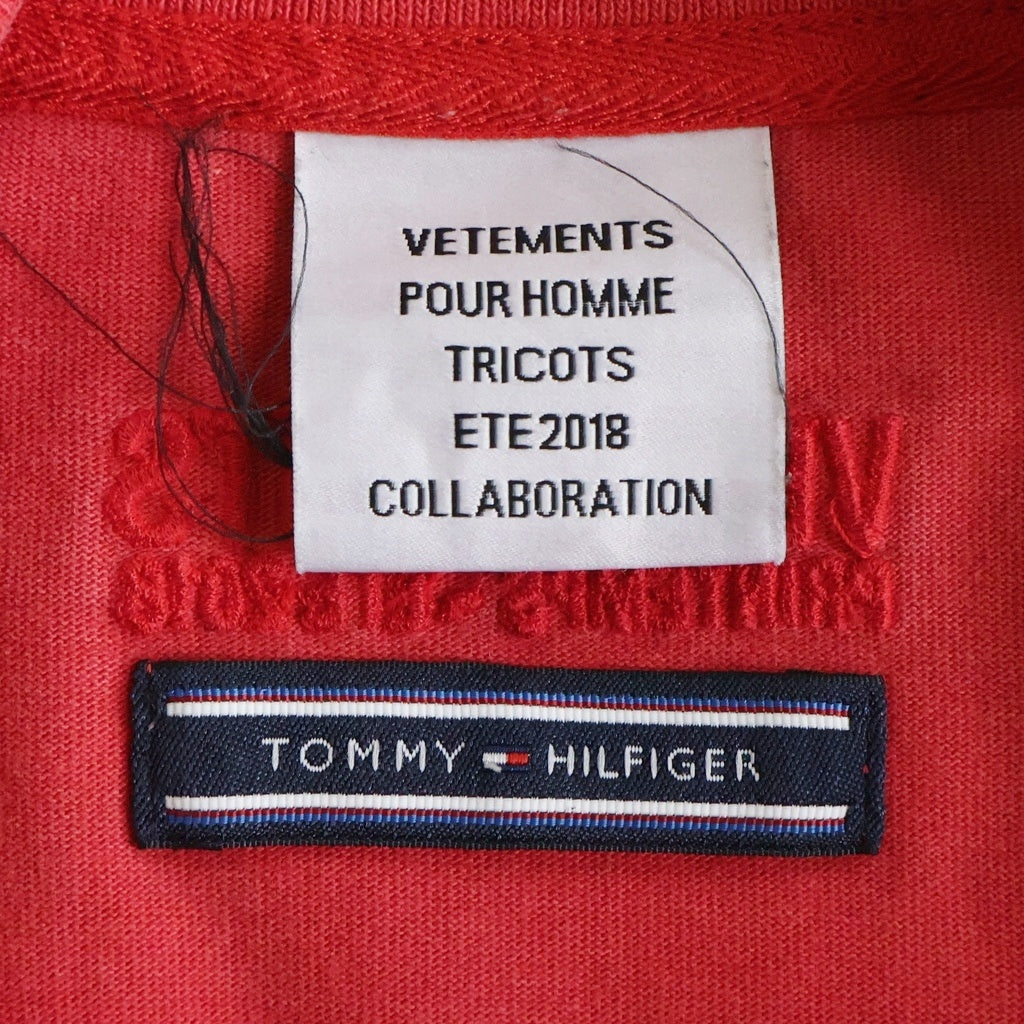 VETEMENTS(ヴェトモン) 18SS ×TOMMY HILFIGER オーバーサイズ フロントプリント ロゴ刺繍 クルーネック長袖Tシャツカットソー レッド MSS18TR45