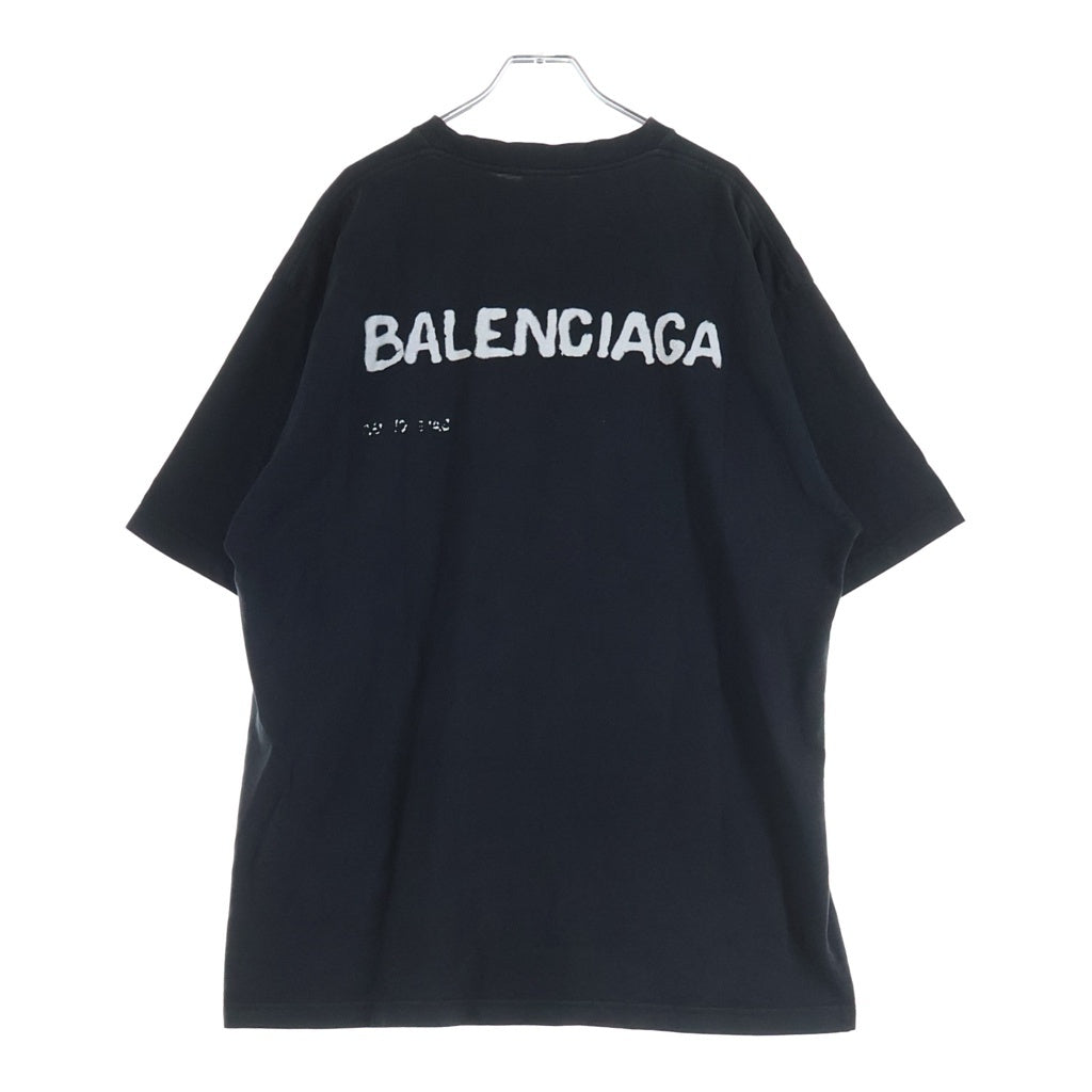 BALENCIAGA(バレンシアガ) 23SS Large Fit Tshirt 641675 TOV05 オーバーサイズ 両面ロゴプリントクルーネック半袖Tシャツカットソー ブラック