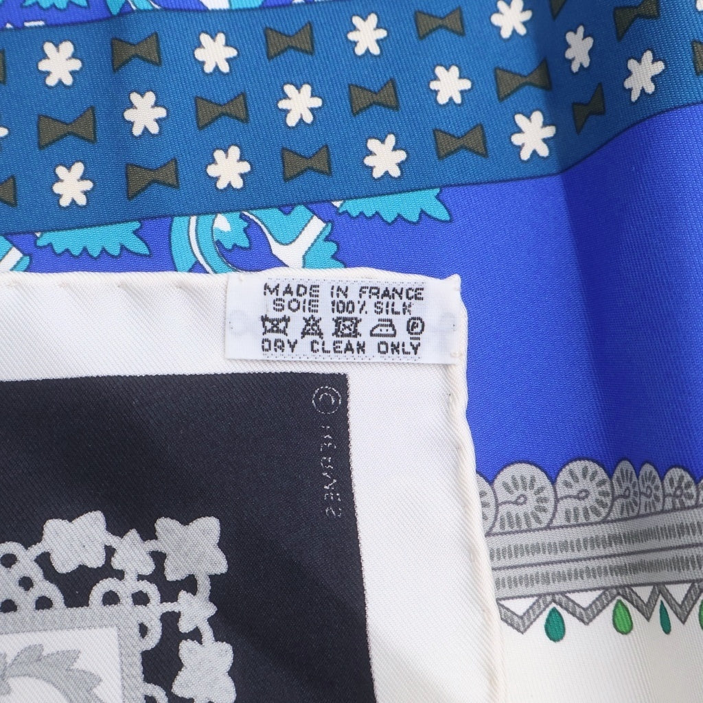 HERMES(エルメス) カレ 90 Brins d'or 金の若枝 シルクスカーフ ブルー レディース