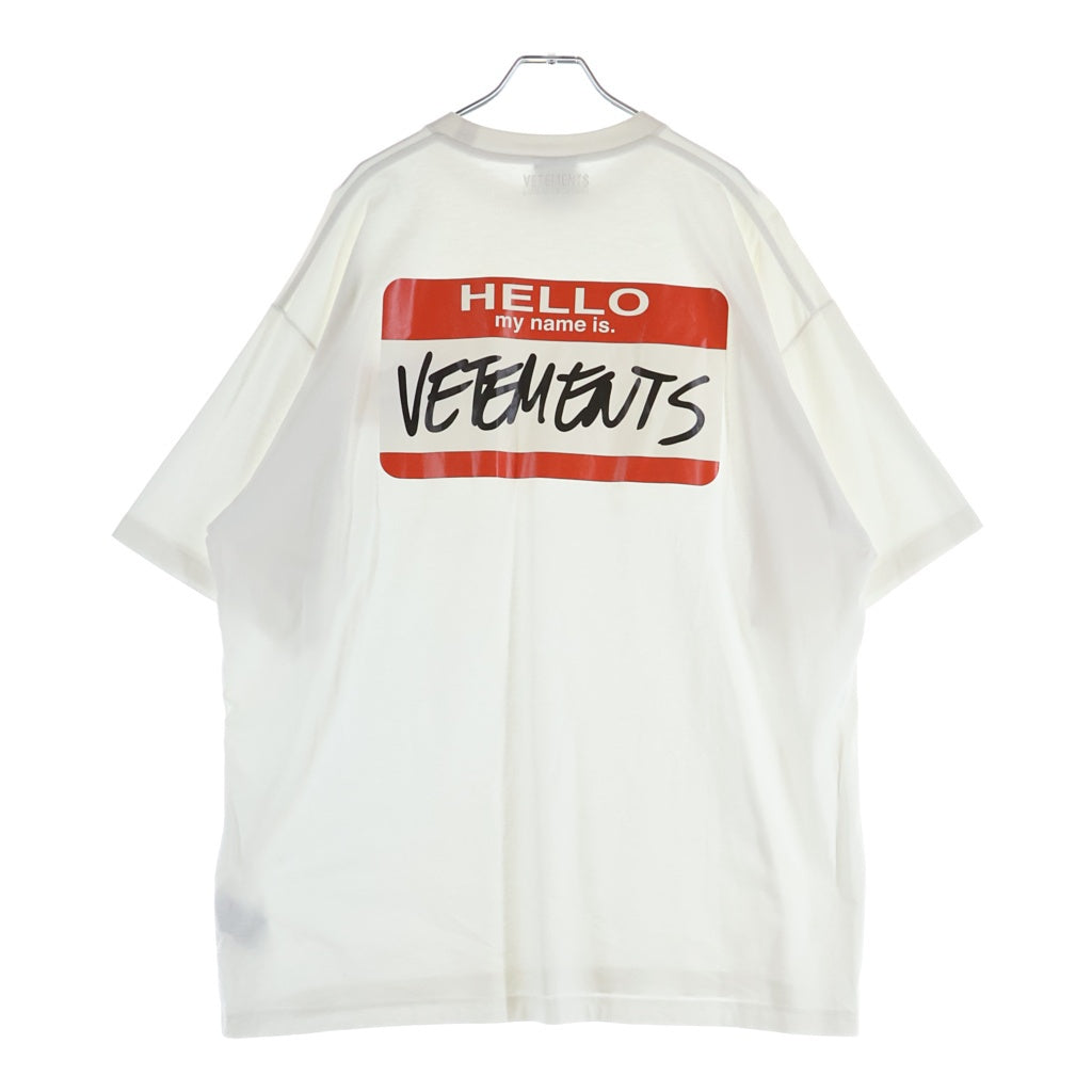 VETEMENTS(ヴェトモン) My Name Is tag-print T-shirt マイネームイズ クルーネック半袖Tシャツ ホワイト UE52TR140W