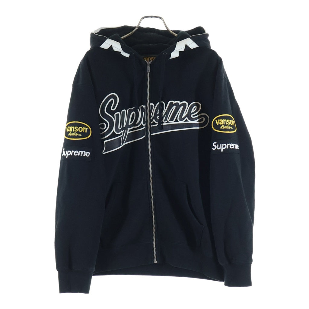 SUPREME(シュプリーム) 21SS ×VANSON LEATHER SPIDER WEB ZIP UP HOODED SWEATSHIRT バンソン レザー スパイダー ウェブ ジップアップパーカー フーディ ブラック