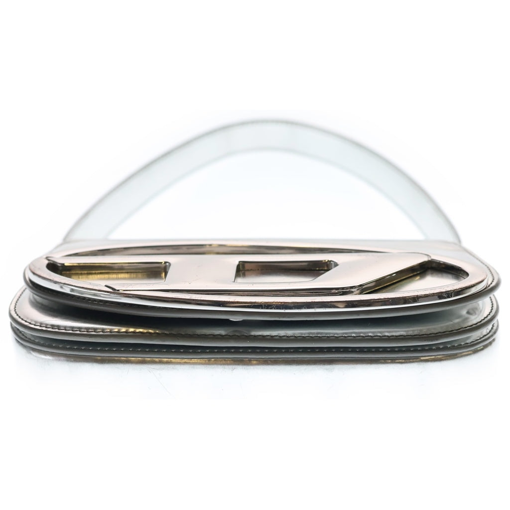 DIESEL(ディーゼル) 1DR SHOULDER BAG SILVER メタリックロゴレザーショルダーバッグ シルバー レディース