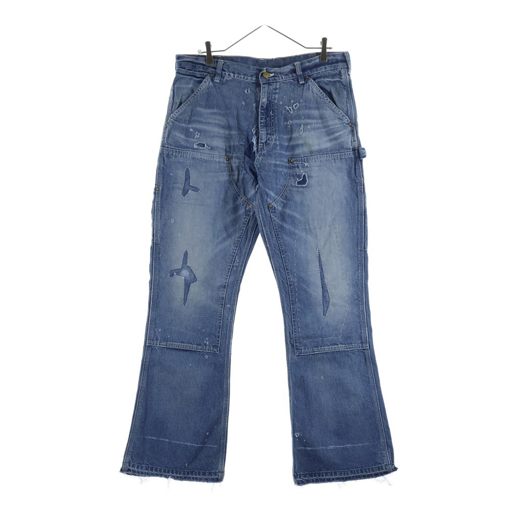 SAINT MICHAEL(セントマイケル) 24AW DENIM DOUBLE KNEE ダブルニー フレアデニムパンツ リペア加工 インディゴ SM-YS1-0000-066