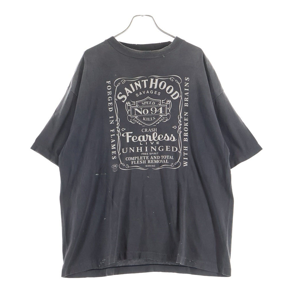 SAINT MICHAEL(セントマイケル) 25SS ×ネイバーフッド フィアレス ヴィンテージ加工 両面プリントTシャツ 半袖クルーネック グレー SM-HR8-0000-C70