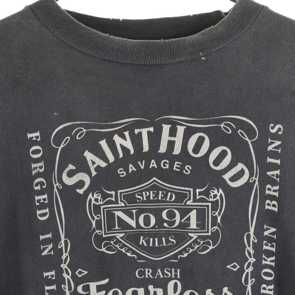SAINT MICHAEL(セントマイケル) 25SS ×ネイバーフッド フィアレス ヴィンテージ加工 両面プリントTシャツ 半袖クルーネック グレー SM-HR8-0000-C70