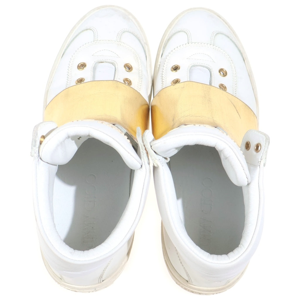 JIMMY CHOO(ジミーチュウ) Mat Calf Gold Metallic High Cut Sneaker マット カーフ ゴールドメタリック ハイカットスニーカー ホワイト