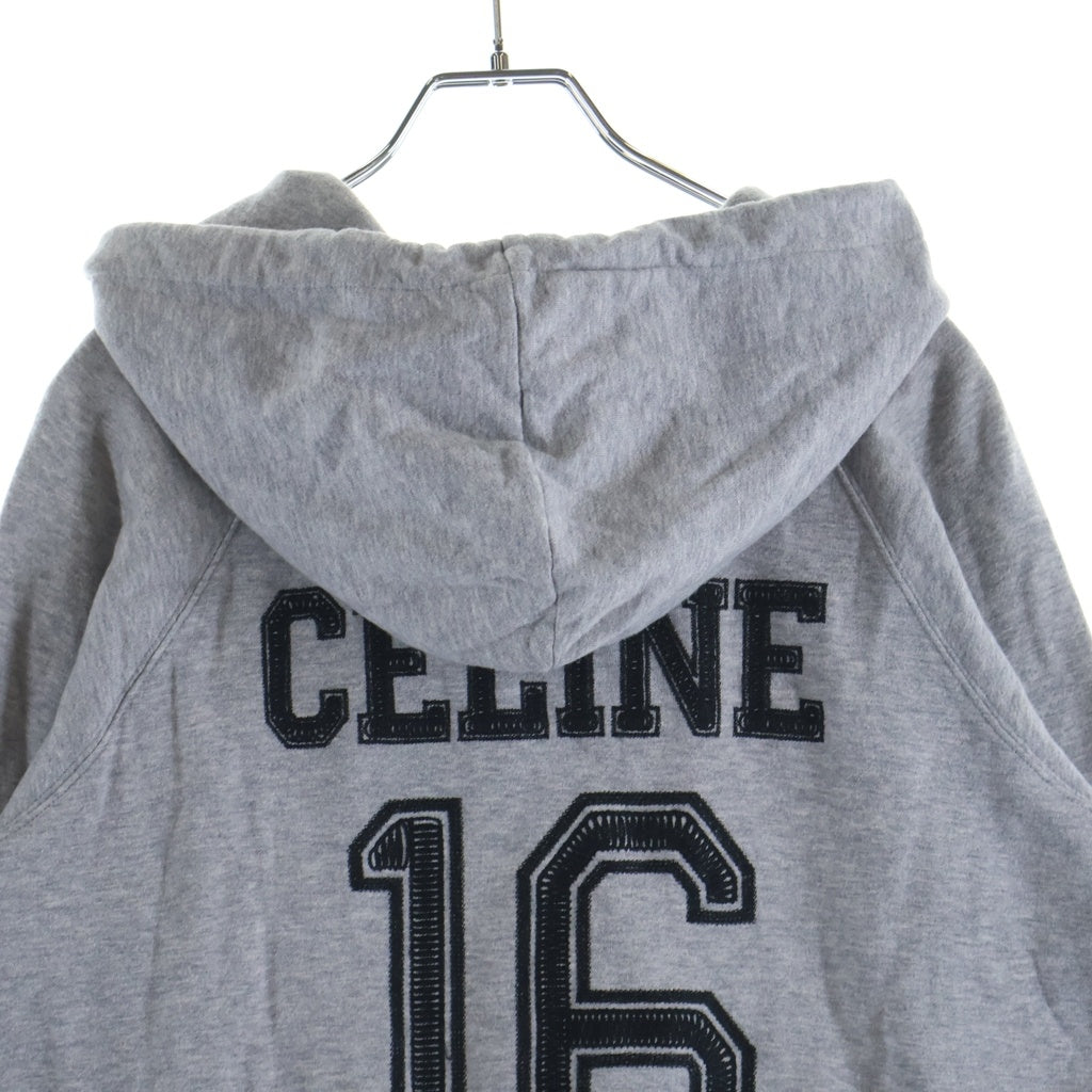CELINE(セリーヌ) HOODED SWEATER EMBROIDERED WITH CELINE 16 2Y174450I ナンバーロゴプリント カシミヤ混 プルオーバーパーカー フーディ グレー