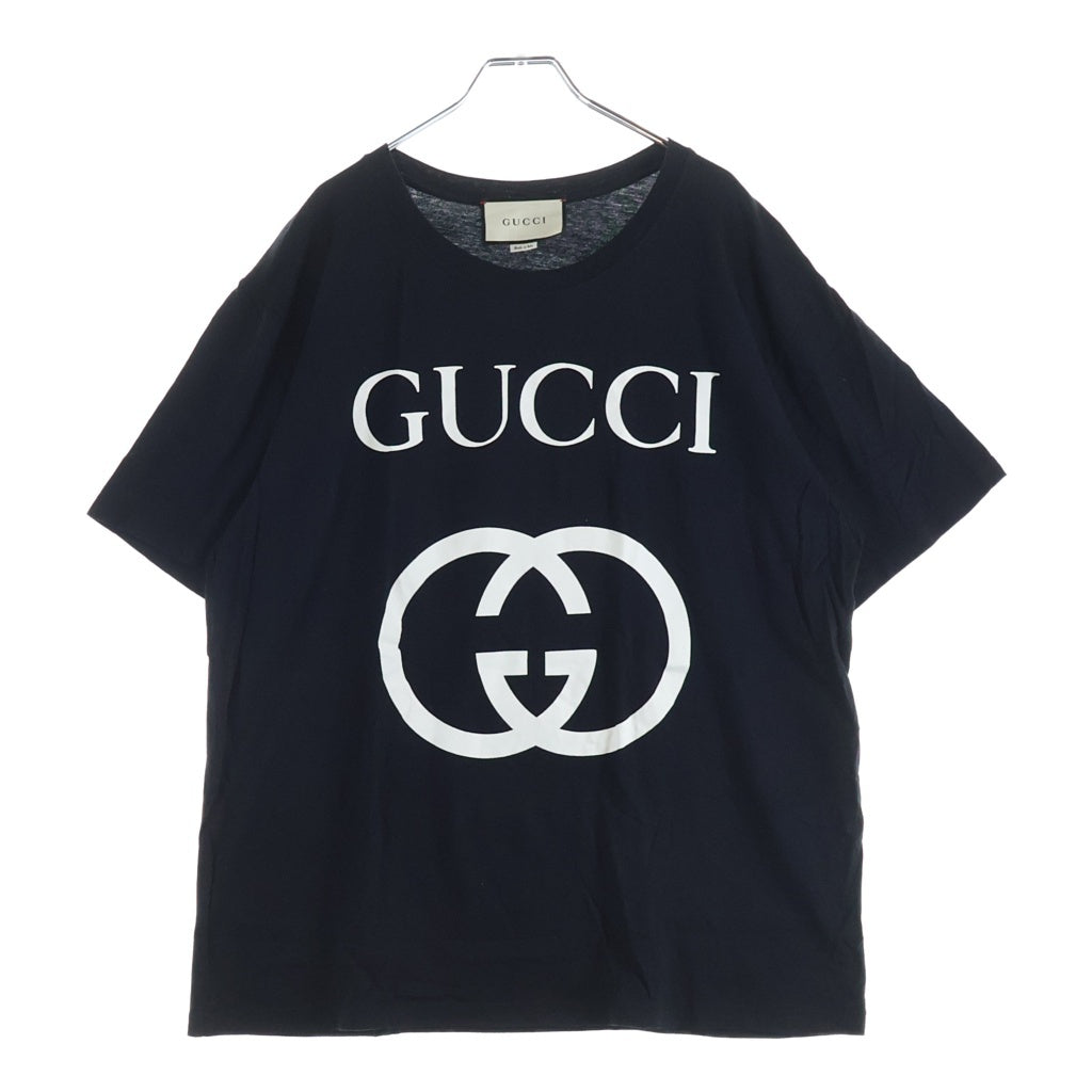 GUCCI(グッチ) Oversize T-shirt With Interlocking G 493117 オーバーサイズ インターロッキングロゴプリント クルーネック半袖Tシャツカットソー ブラック