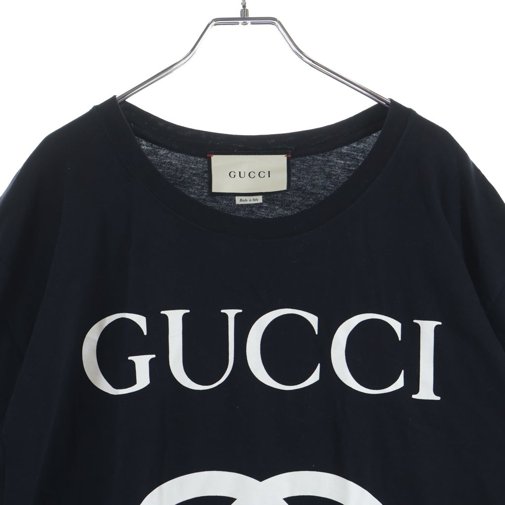GUCCI(グッチ) Oversize T-shirt With Interlocking G 493117 オーバーサイズ インターロッキングロゴプリント クルーネック半袖Tシャツカットソー ブラック