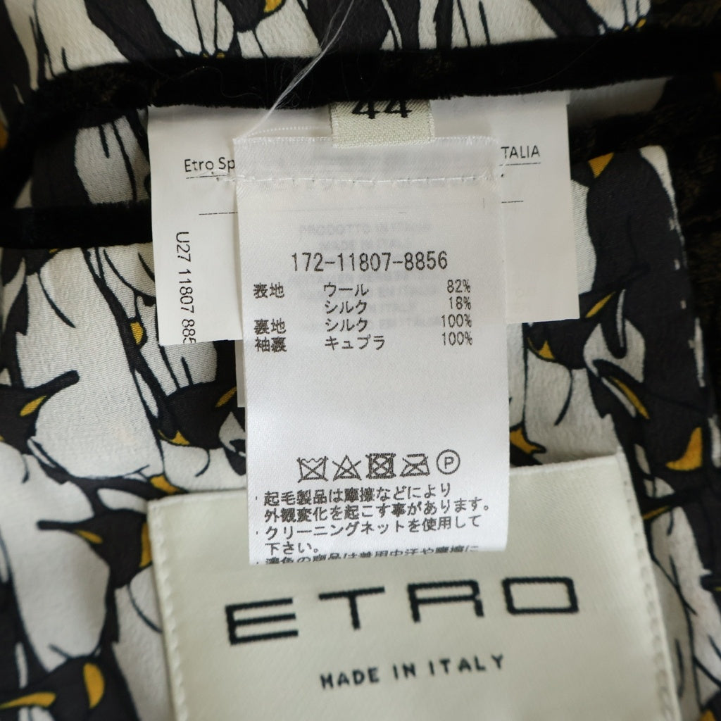 ETRO(エトロ) FLOWER WOOL MIXED TAILORED JACKET 11807 フラワー総柄 ウール混 ベロアテーラードジャケット ブラック