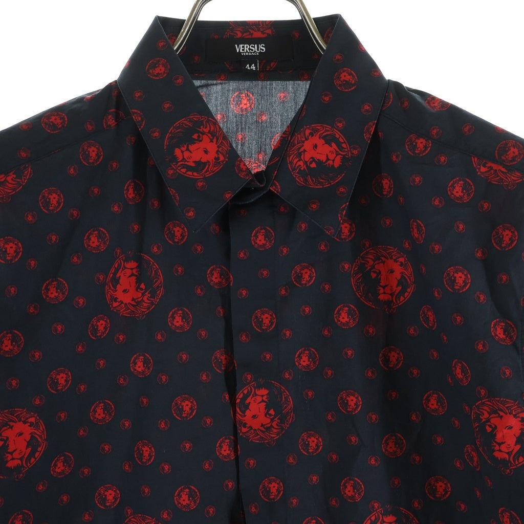 VERSUS VERSACE(ヴェルサス ヴェルサーチ) Lion Print Black Shirt BU20108 ライオンプリント 総柄 長袖コットンシャツ ブラック