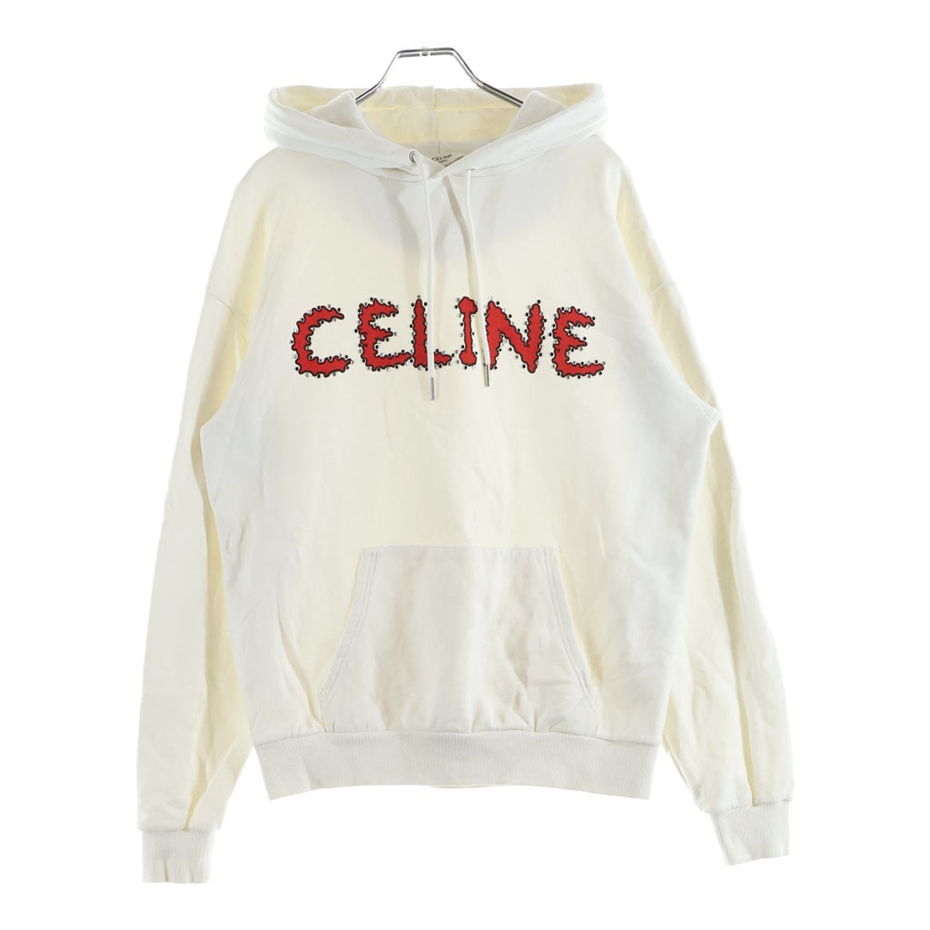 CELINE(セリーヌ) 23SS RHINESTONE HOODIE 2Y88B670Q ラインストーンロゴ プルオーバーパーカー フーディ ホワイト