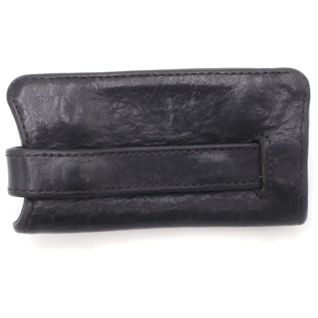 CHROME HEARTS(クロムハーツ) KEY CASE クロスボールボタン ブラックヘビーレザー キーケース ブラック/シルバー