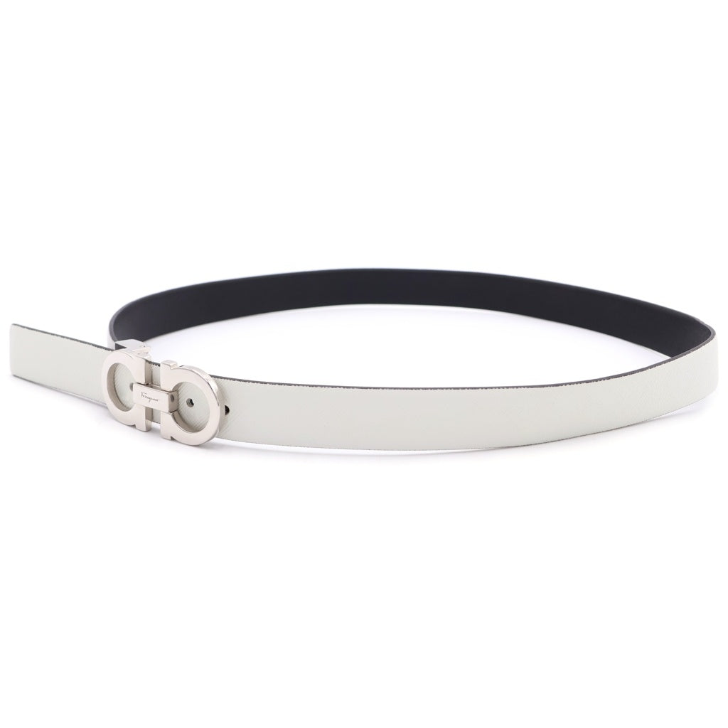Salvatore Ferragamo(サルヴァトーレ フェラガモ) Reversible Leather Belt ダブルガンチーニ リバーシブル レザー ベルト ブラック/ホワイト