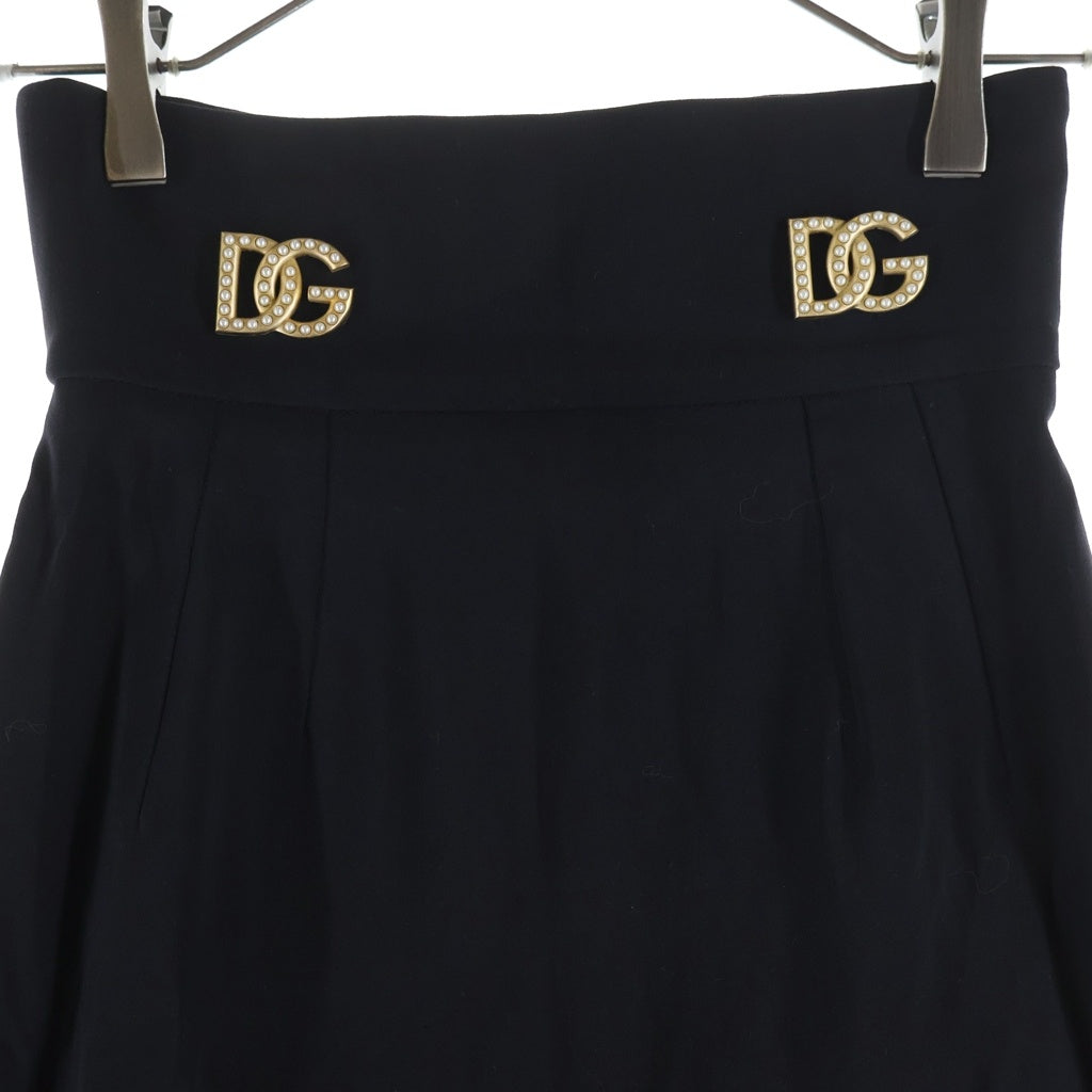DOLCE & GABBANA(ドルチェアンドガッバーナ) ラインストーン ロゴボタン ペンシルスカート ブラック/ゴールド レディース