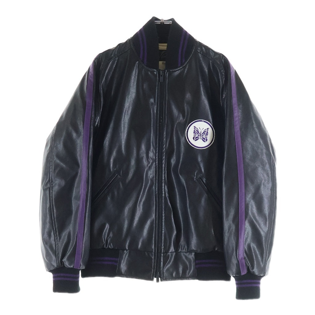 Needles(ニードルス) Award Jacket-Faux Leather HM078 アワード フロントパピヨン刺繍 フェイクレザージャケット ブルゾンジャケット ブラック