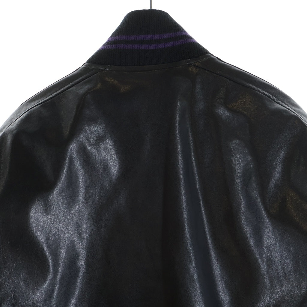 Needles(ニードルス) Award Jacket-Faux Leather HM078 アワード フロントパピヨン刺繍 フェイクレザージャケット ブルゾンジャケット ブラック