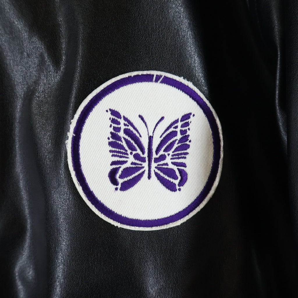 Needles(ニードルス) Award Jacket-Faux Leather HM078 アワード フロントパピヨン刺繍 フェイクレザージャケット ブルゾンジャケット ブラック