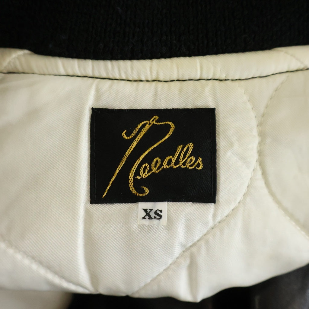 Needles(ニードルス) Award Jacket-Faux Leather HM078 アワード フロントパピヨン刺繍 フェイクレザージャケット ブルゾンジャケット ブラック