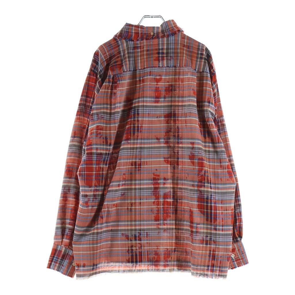 doublet(ダブレット) 22SS BLEACHED GAUZE SHIRT 22SS25SH105 ブリーチド ガーゼ 長袖チェックシャツ レッド