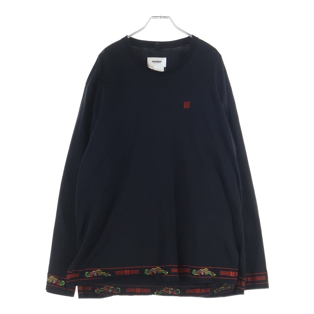 doublet(ダブレット) 20AW RA-MEN EMBROIDERY LONG SLEEVE T-SHIRT 20AW29CS158 ラーメン エンブロイダリー クルーネック長袖Tシャツカットソー ロンT ブラック