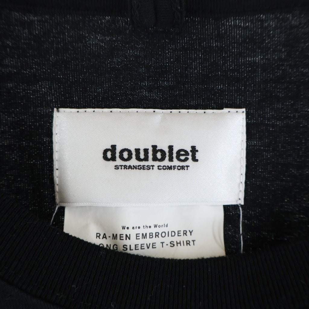 doublet(ダブレット) 20AW RA-MEN EMBROIDERY LONG SLEEVE T-SHIRT 20AW29CS158 ラーメン エンブロイダリー クルーネック長袖Tシャツカットソー ロンT ブラック