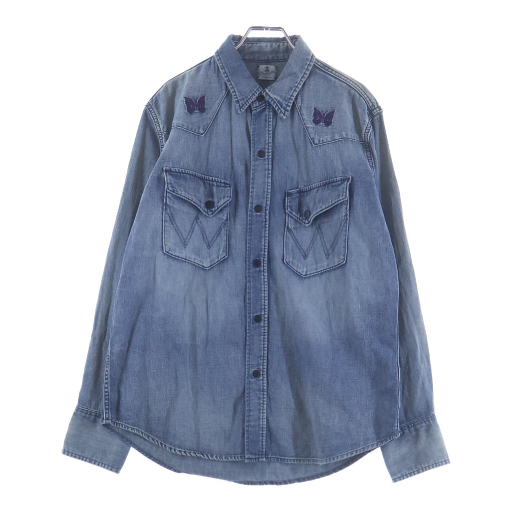 Needles ニードルス WESTAN SHIRT WS9257 フロント パピヨンロゴ刺繍 ウエスタン 長袖デニムシャツ インディゴ Needles(ニードルス) WESTAN SHIRT WS9257 フロント パピヨンロゴ刺繍