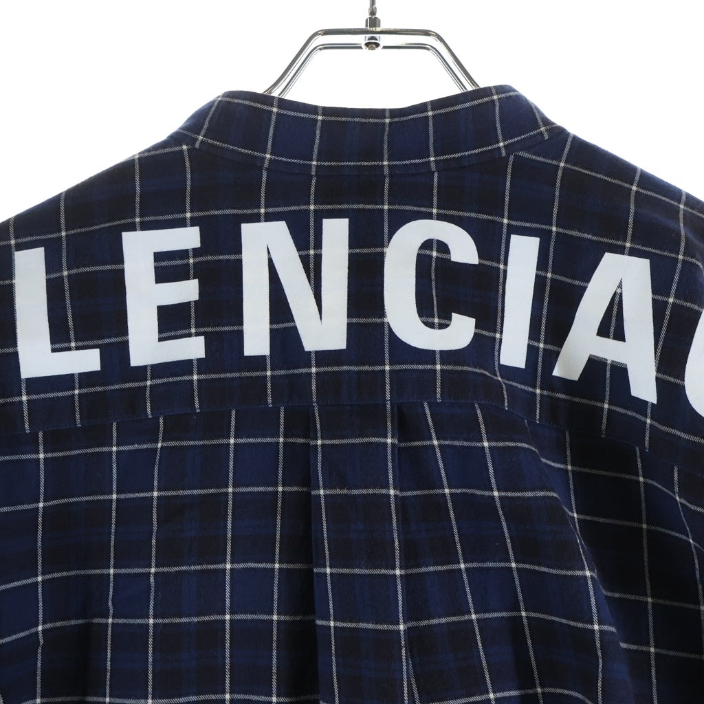 BALENCIAGA(バレンシアガ) 18AW バンドカラー フランネルシャツ コットン長袖シャツ チェック柄 ブルー520497 TBM08