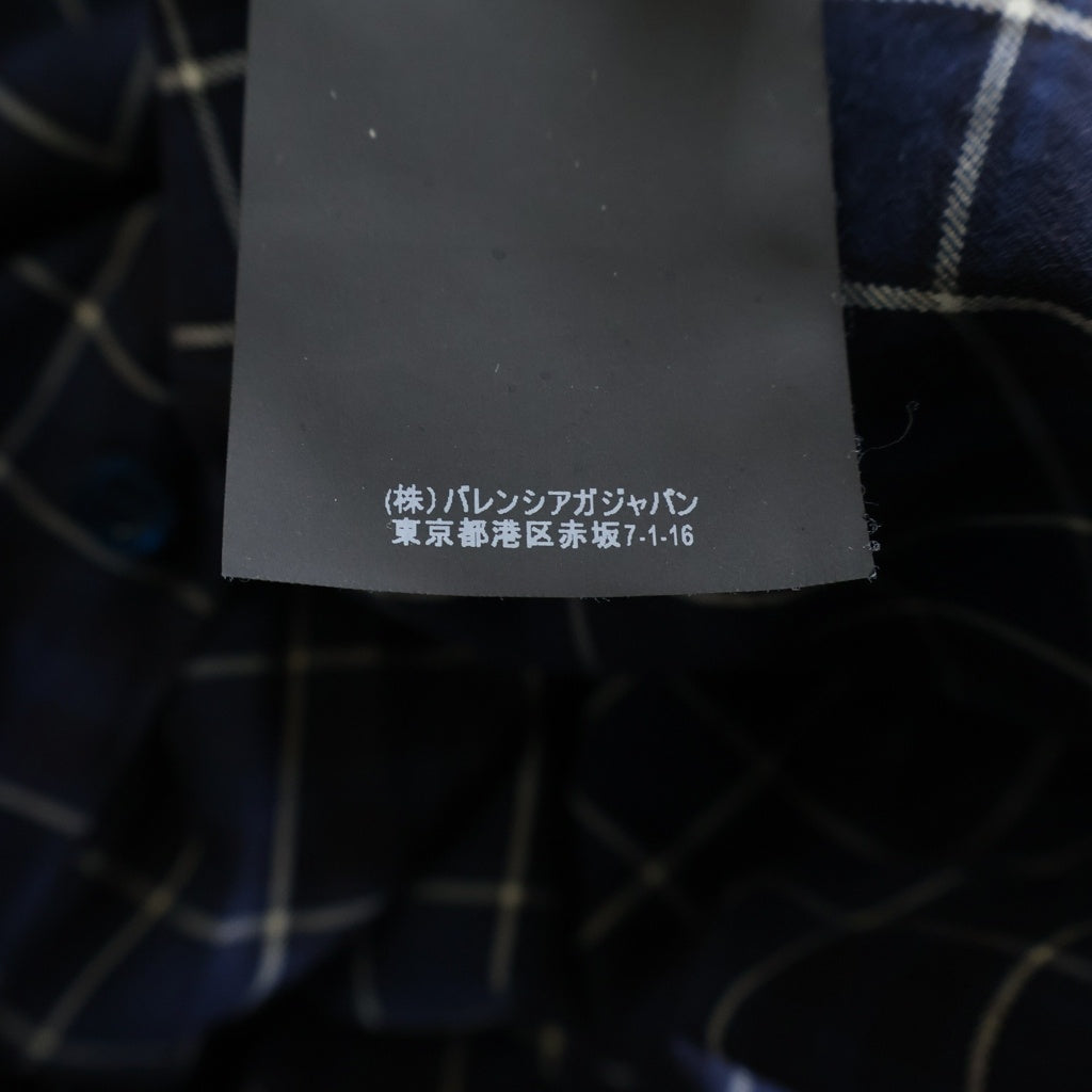 BALENCIAGA(バレンシアガ) 18AW バンドカラー フランネルシャツ コットン長袖シャツ チェック柄 ブルー520497 TBM08