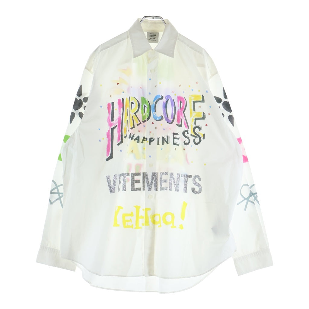 VETEMENTS(ヴェトモン) 20SS Scribbled Shirt スクリブルド コットン長袖シャツ グリッターロゴ ホワイト SS20SH281