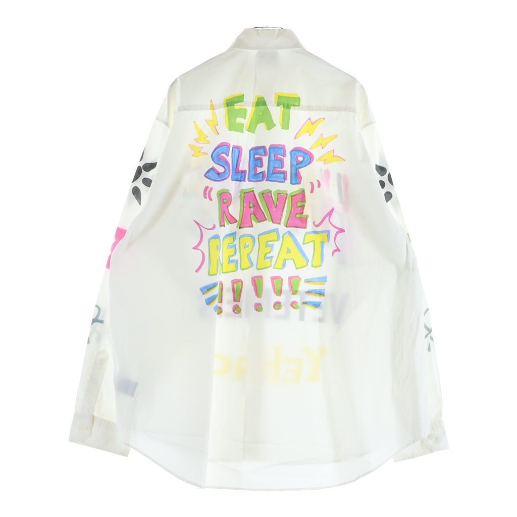 VETEMENTS(ヴェトモン) 20SS Scribbled Shirt スクリブルド コットン長袖シャツ グリッターロゴ ホワイト SS20SH281
