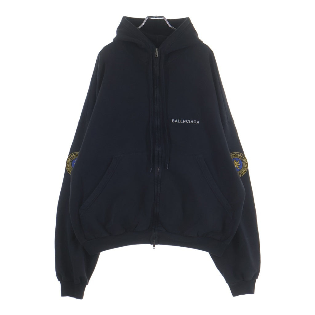 BALENCIAGA(バレンシアガ) 25AW Uniform Patch Zip-Up Hoodie 袖ワッペン付きジップアップフーディー ブラック 826162-TSVH3
