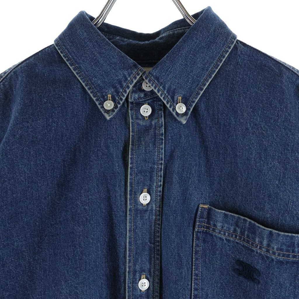 CELINE(セリーヌ) 21AW Wash Denim Shirt トリオンフ クロップド ウォッシュ デニムシャツ 長袖シャツ インディゴ レディース 2T187459N
