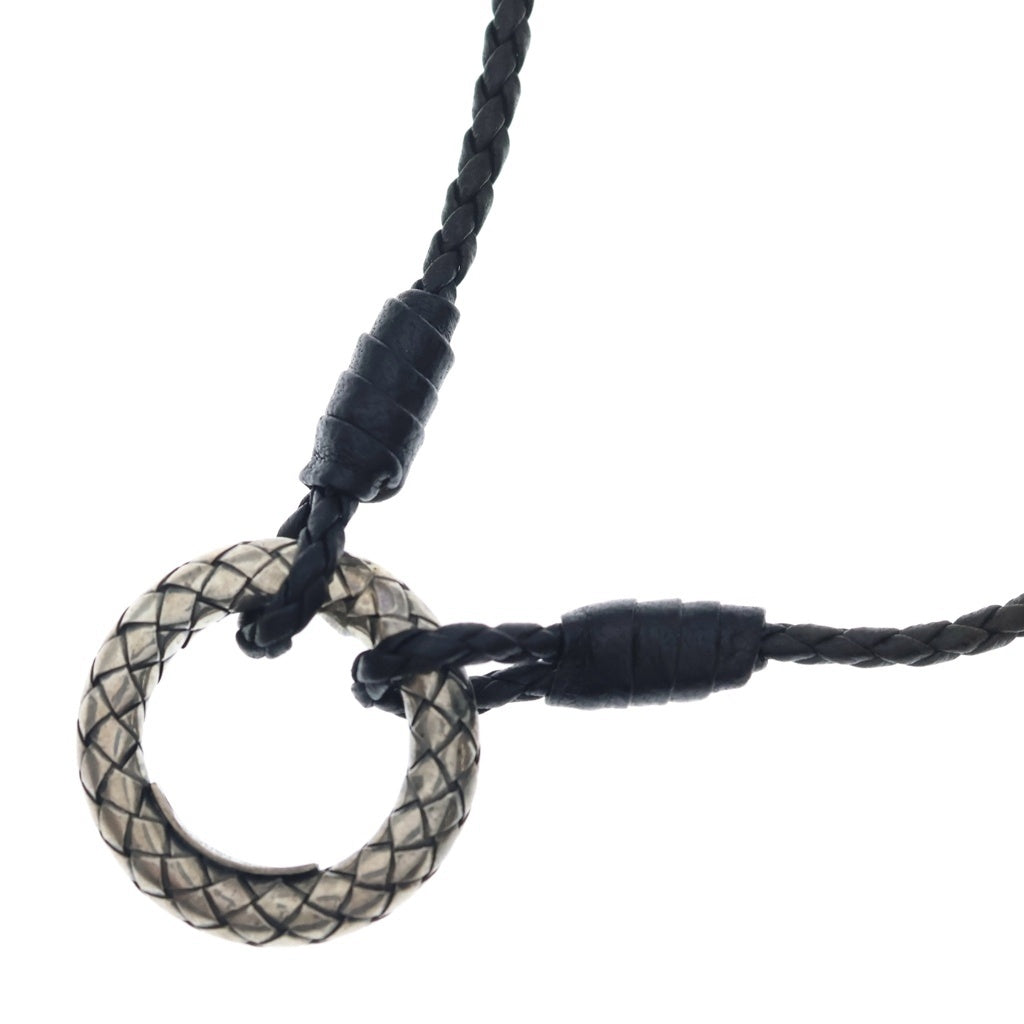 BOTTEGA VENETA(ボッテガヴェネタ) イントレチャート レザーネックレス チョーカー 革紐 SILVER925 ブラック/シルバー