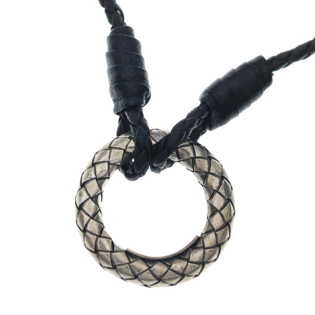 BOTTEGA VENETA(ボッテガヴェネタ) イントレチャート レザーネックレス チョーカー 革紐 SILVER925 ブラック/シルバー
