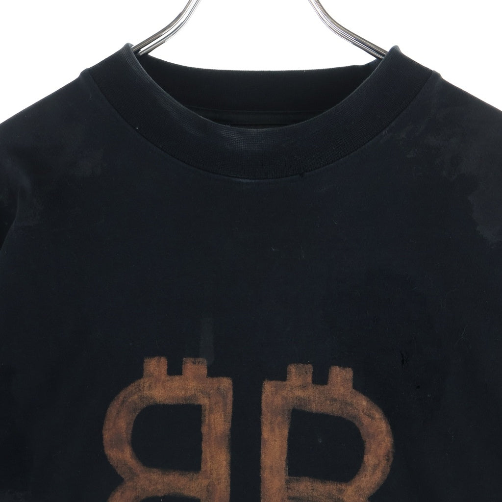 BALENCIAGA(バレンシアガ) 23SS BBロゴ デストロイ加工 クルーネック半袖Tシャツカットソー ブラック 739028 T0VN8