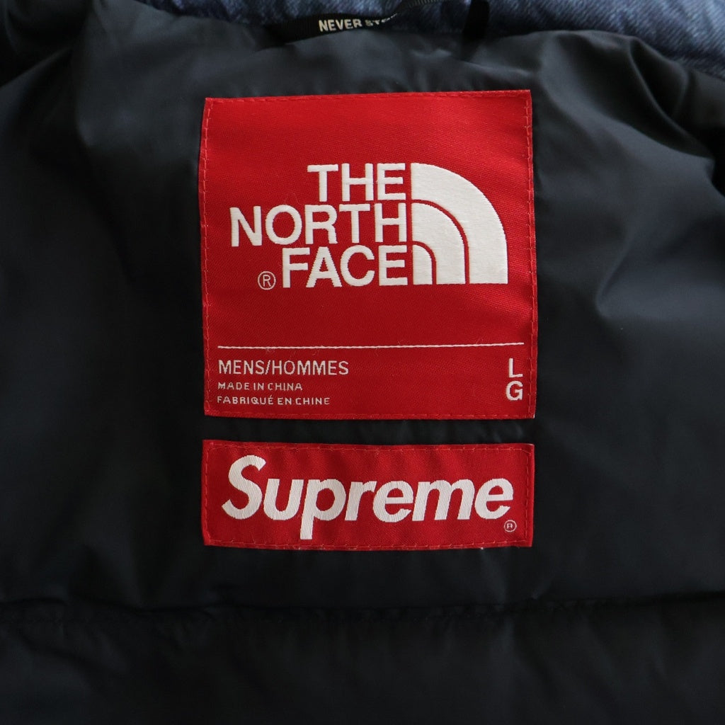 SUPREME(シュプリーム) 21AW ×THE NORTH FACE Bleached Denim Print Nuptse Jacket ND52100I ノースフェイス ブリーチド デニム プリント ヌプシ ダウンジャケット ブルー