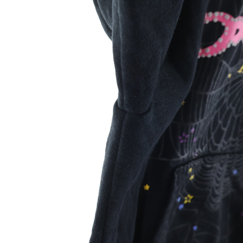 SP5DER(スパイダー) PINK Hoodie フロントロゴプリント プルオーバーパーカー フーディー ブラック/ピンク