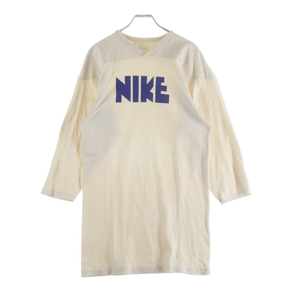 NIKE(ナイキ) 70S VINTAGE FOOTBALL T-SHIRT ヴィンテージ USA製 オレンジタグ シングルステッチ フロントロゴプリント クルーネック七分丈フットボールTシャツカットソー