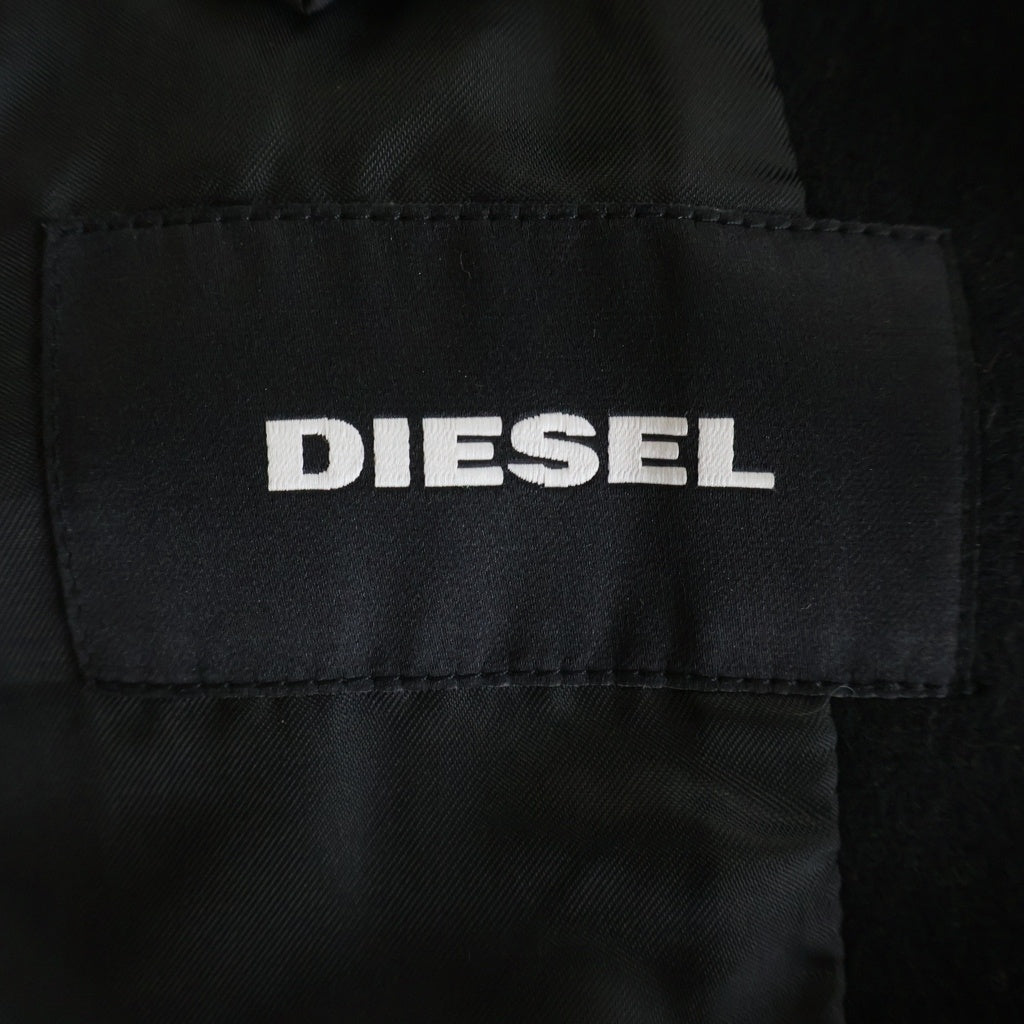 DIESEL(ディーゼル) 袖ニット切替 ウール混 チェスターコート ブラック TR750018
