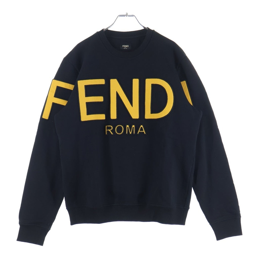 FENDI(フェンディ) フロントロゴ刺繍 クルーネックスウェットトレーナー ブラック/イエロー 12CPF-20-1906