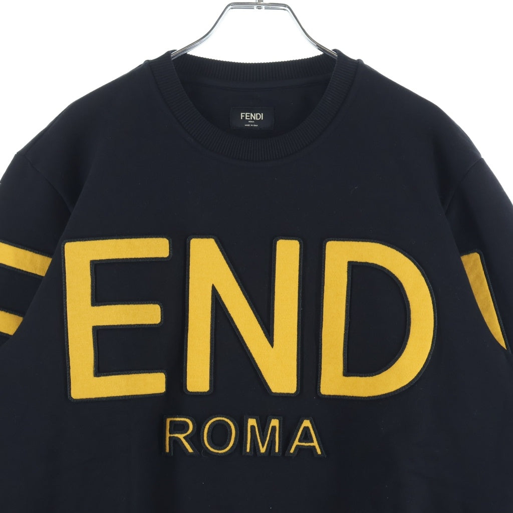 FENDI(フェンディ) フロントロゴ刺繍 クルーネックスウェットトレーナー ブラック/イエロー 12CPF-20-1906