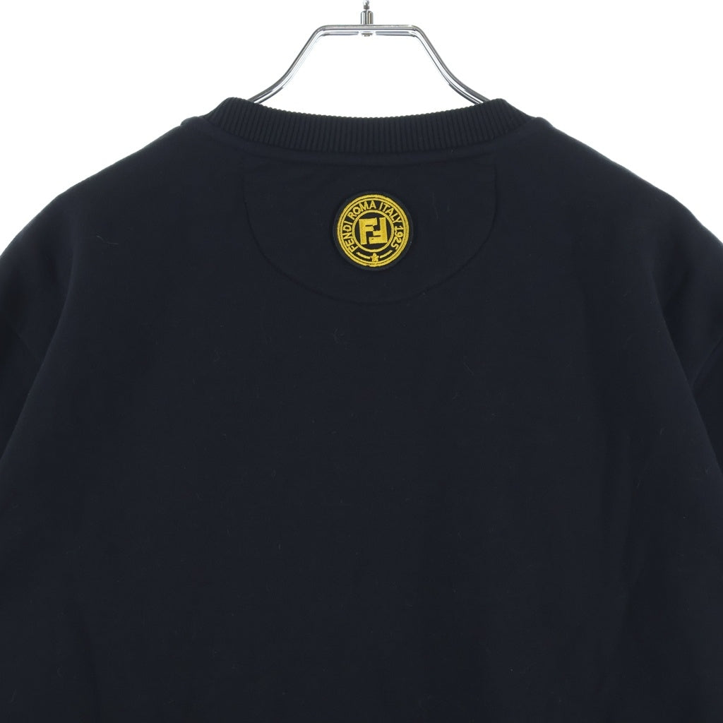 FENDI(フェンディ) フロントロゴ刺繍 クルーネックスウェットトレーナー ブラック/イエロー 12CPF-20-1906
