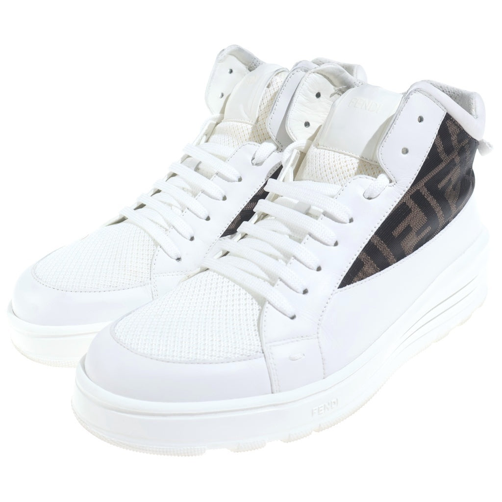 FENDI(フェンディ) FFズッカ柄 メッシュ レザー ハイカットスニーカー ホワイト 7E1315 A9SA F150F