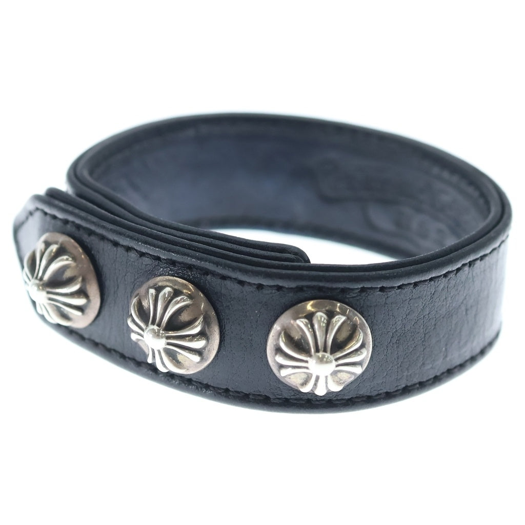 CHROME HEARTS(クロムハーツ) 3BTN 2SNP クロスボール 3ボタン2スナップ レザーブレスレット ブラック/シルバー BCA123