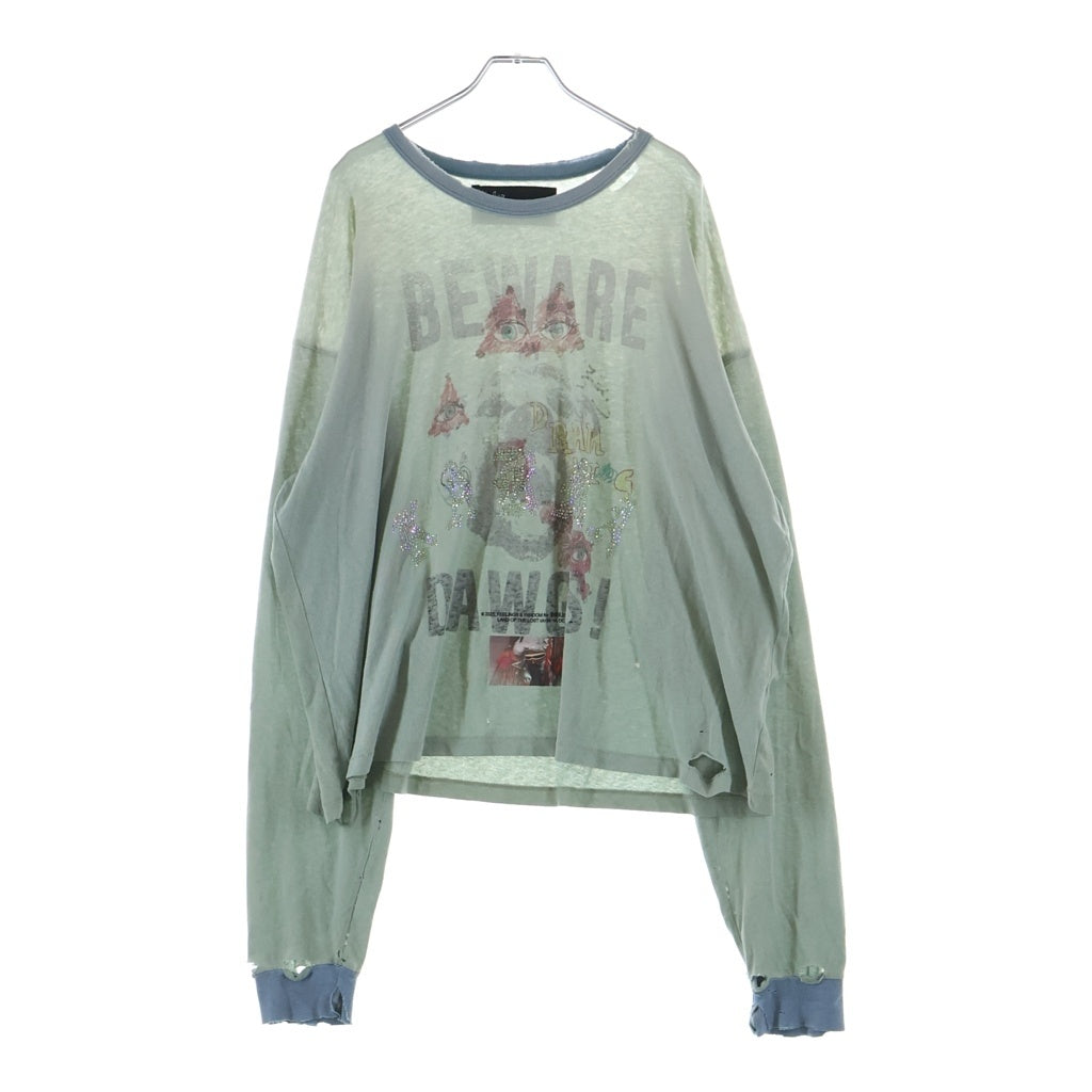 Paly Hollywood(パリーハリウッド) 26SS MSTR ME TONAL L/S TEE 3U002Q1010 ヴィンテージ加工 クロップド丈 ラインストーンロゴ クルーネック長袖Tシャツカットソー ロンT グレー