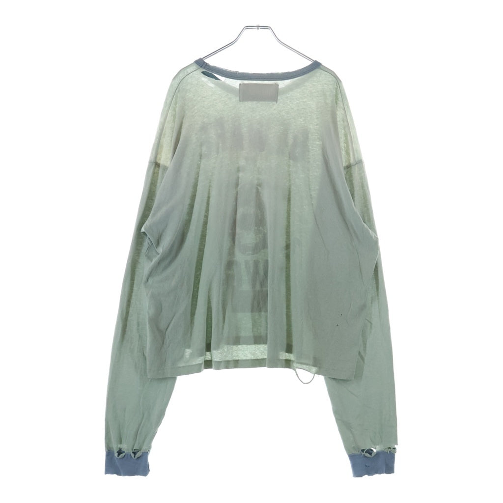Paly Hollywood(パリーハリウッド) 26SS MSTR ME TONAL L/S TEE 3U002Q1010 ヴィンテージ加工 クロップド丈 ラインストーンロゴ クルーネック長袖Tシャツカットソー ロンT グレー