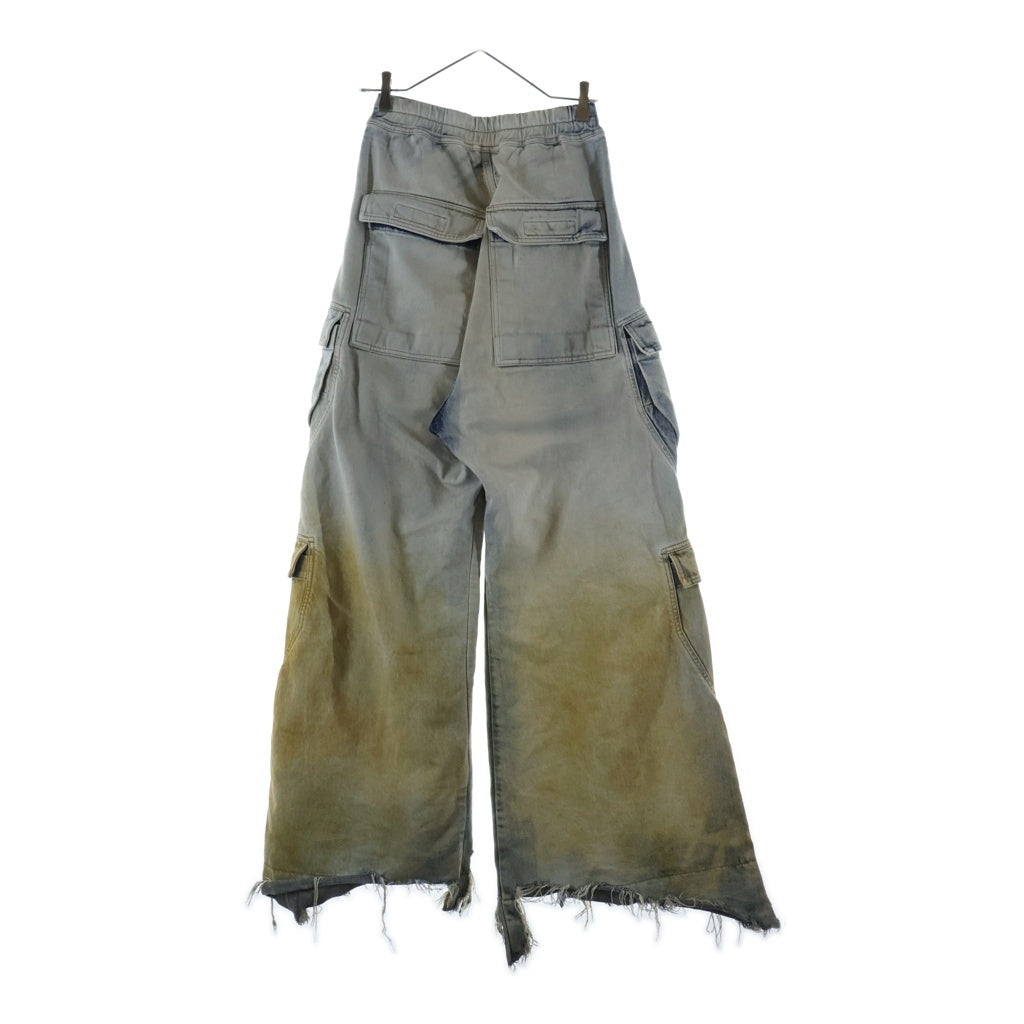 DRKSHDW(ダークシャドウ) 24SS DOUBLE CARGO JUMBO BELAS ダブルカーゴジャンボベラ スカイ/ディド ブリーチ加工 ドローストリングワイドカーゴパンツ インディゴ DU01D1398-DKYDFR