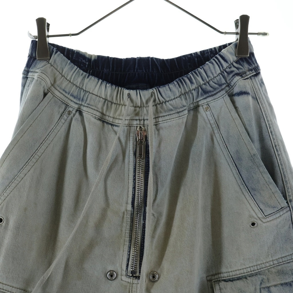 DRKSHDW(ダークシャドウ) 24SS DOUBLE CARGO JUMBO BELAS ダブルカーゴジャンボベラ スカイ/ディド ブリーチ加工 ドローストリングワイドカーゴパンツ インディゴ DU01D1398-DKYDFR