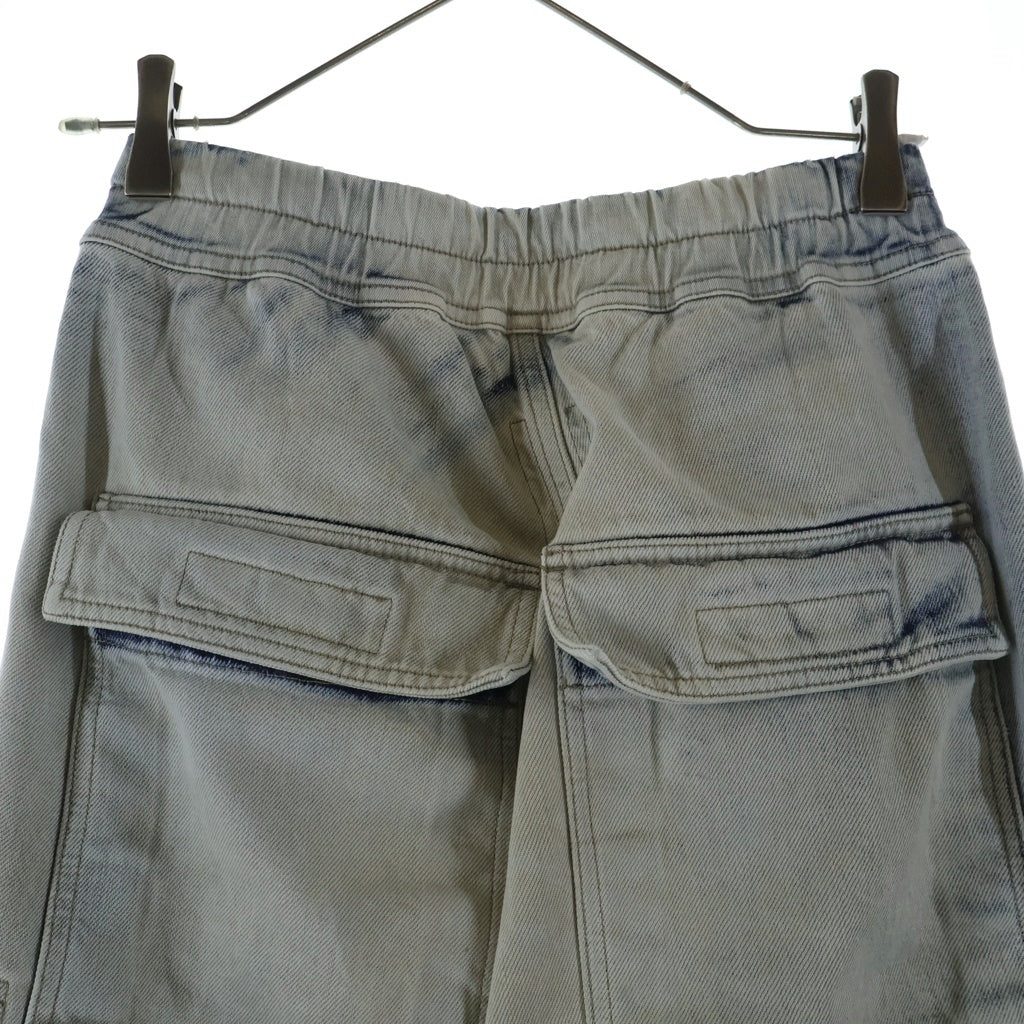 DRKSHDW(ダークシャドウ) 24SS DOUBLE CARGO JUMBO BELAS ダブルカーゴジャンボベラ スカイ/ディド ブリーチ加工 ドローストリングワイドカーゴパンツ インディゴ DU01D1398-DKYDFR